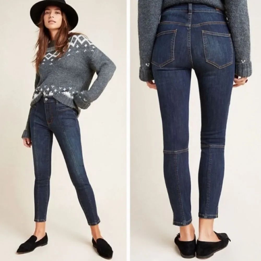 Dark Blue Skinny Jeans with Full Length and Medium Rise